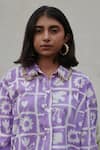 Buy_Khajoor Studio_Purple 100% Cotton Hand Block Print Hakuna Matata Collared Oversized Shirt Dress 