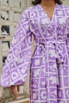 Shop_Khajoor Studio_Purple 100% Cotton V Neck Hakuna Matata Printed Short Jumpsuit _Online_at_Aza_Fashions