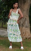 Khajoor Studio_White 100% Cotton Print Palm Square Seaside Khajoor Tiered Dress _at_Aza_Fashions