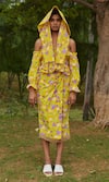 Buy_Khajoor Studio_Yellow 100% Cotton Print Lemon Fleur Le Hawaiian Wrap Skirt And Top Set _at_Aza_Fashions