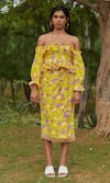 Khajoor Studio_Yellow 100% Cotton Print Lemon Fleur Le Hawaiian Wrap Skirt And Top Set _Online_at_Aza_Fashions