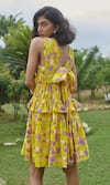 Shop_Khajoor Studio_Yellow 100% Cotton Print Lemon Fleur V-neck Le Babydoll Dress _at_Aza_Fashions