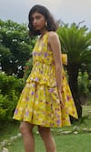 Buy_Khajoor Studio_Yellow 100% Cotton Print Lemon Fleur V-neck Le Babydoll Dress _Online_at_Aza_Fashions