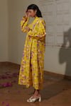 Buy_Khajoor Studio_Yellow 100% Cotton Print Lemon Fleur V-neck Madeleine Dress _Online_at_Aza_Fashions