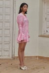 Khajoor Studio_Pink 100% Cotton Print Meadow Scoop Tie Up Mini Dress _Online_at_Aza_Fashions