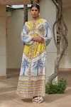 Buy_Khajoor Studio_Multi Color 100% Cotton Print Jellybean Stripes Round Mai Tai Maxi Dress _at_Aza_Fashions