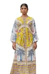 Khajoor Studio_Multi Color 100% Cotton Print Jellybean Stripes Round Mai Tai Maxi Dress _Online_at_Aza_Fashions