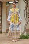 Buy_Khajoor Studio_Multi Color 100% Cotton Print Jellybean Stripes Round Mai Tai Maxi Dress _Online_at_Aza_Fashions