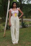 Buy_Khajoor Studio_Multi Color 100% Cotton Print Patchwork Farmland Corset With Crochet Pant _at_Aza_Fashions