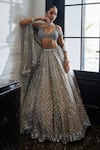 Buy_Vvani by Vani Vats_Silver Lehenga And Dupatta Net Embroidery Sequin Scallop V Neck Set _at_Aza_Fashions