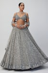 Buy_Vvani by Vani Vats_Silver Lehenga And Dupatta Net Embroidery Sequin Scallop V Neck Set _Online_at_Aza_Fashions