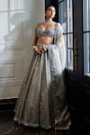 Buy_Vvani by Vani Vats_Silver Lehenga And Dupatta Organza Embroidery Sequin Leaf Scattered Bridal Set _at_Aza_Fashions