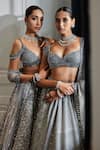 Vvani by Vani Vats_Silver Lehenga And Dupatta Organza Embroidery Sequin Leaf Scattered Bridal Set _at_Aza_Fashions