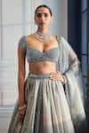 Buy_Vvani by Vani Vats_Silver Lehenga And Dupatta Organza Embroidery Sequin Leaf Scattered Bridal Set 