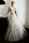 Buy_Vvani by Vani Vats_Silver Lehenga And Dupatta Net Embroidery Sequin Crystal Embellished Set _at_Aza_Fashions