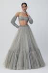 Buy_Vvani by Vani Vats_Silver Lehenga And Dupatta Net Embroidery Sequin Crystal Embellished Set _Online_at_Aza_Fashions