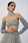 Shop_Vvani by Vani Vats_Silver Lehenga And Dupatta Net Embroidery Sequin Crystal Embellished Set _Online_at_Aza_Fashions