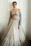 Buy_Vvani by Vani Vats_Silver Lehenga And Dupatta Net Embroidery Sequin Crystal Embellished Set 