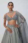 Vvani by Vani Vats_Silver Lehenga And Dupatta Net Embroidery Sequin Scattered Blouse Set _at_Aza_Fashions