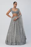 Buy_Vvani by Vani Vats_Silver Lehenga And Dupatta Net Embroidery Sequin Sweetheart Hand Bridal Set _at_Aza_Fashions