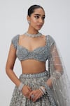 Vvani by Vani Vats_Silver Lehenga And Dupatta Net Embroidery Sequin Sweetheart Hand Bridal Set _Online_at_Aza_Fashions