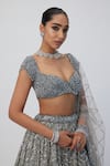 Buy_Vvani by Vani Vats_Silver Lehenga And Dupatta Net Embroidery Sequin Sweetheart Hand Bridal Set _Online_at_Aza_Fashions