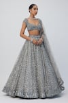 Vvani by Vani Vats_Silver Lehenga And Dupatta Net Embroidery Sequin Sweetheart Hand Bridal Set _at_Aza_Fashions