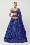 Buy_Vvani by Vani Vats_Blue Lehenga And Dupatta Net Embroidery Sequin Sweetheart Neck Checkered Set _at_Aza_Fashions