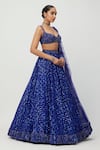 Vvani by Vani Vats_Blue Lehenga And Dupatta Net Embroidery Sequin Sweetheart Neck Checkered Set _Online_at_Aza_Fashions