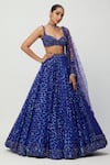 Buy_Vvani by Vani Vats_Blue Lehenga And Dupatta Net Embroidery Sequin Sweetheart Neck Checkered Set _Online_at_Aza_Fashions