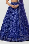 Shop_Vvani by Vani Vats_Blue Lehenga And Dupatta Net Embroidery Sequin Sweetheart Neck Checkered Set _Online_at_Aza_Fashions