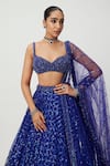 Vvani by Vani Vats_Blue Lehenga And Dupatta Net Embroidery Sequin Sweetheart Neck Checkered Set _at_Aza_Fashions