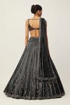 Shop_Vvani by Vani Vats_Black Lehenga Organza Embroidery Sequin Scallop V Neck Linear Set _at_Aza_Fashions