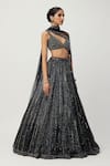 Buy_Vvani by Vani Vats_Black Lehenga Organza Embroidery Sequin Scallop V Neck Linear Set _Online_at_Aza_Fashions