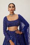 Shop_Vvani by Vani Vats_Blue Lehenga And Blouse Georgette Embroidery Sequin Square Neck Cutdana Set _Online_at_Aza_Fashions