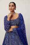 Vvani by Vani Vats_Blue Lehenga And Blouse Georgette Embroidery Sequin Square Neck Cutdana Set _at_Aza_Fashions