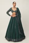 Buy_Vvani by Vani Vats_Green Lehenga And Dupatta Organza Embroidery Sequin Scallop V Neck Work Set _at_Aza_Fashions