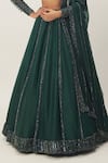 Vvani by Vani Vats_Green Lehenga And Dupatta Organza Embroidery Sequin Scallop V Neck Work Set _Online_at_Aza_Fashions