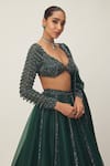 Buy_Vvani by Vani Vats_Green Lehenga And Dupatta Organza Embroidery Sequin Scallop V Neck Work Set _Online_at_Aza_Fashions