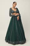 Shop_Vvani by Vani Vats_Green Lehenga And Dupatta Organza Embroidery Sequin Scallop V Neck Work Set _Online_at_Aza_Fashions