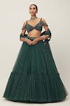 Buy_Vvani by Vani Vats_Green Lehenga And Dupatta Net Embroidery Sequin Scallop V Neck Scattered Set _at_Aza_Fashions