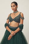 Shop_Vvani by Vani Vats_Green Lehenga And Dupatta Net Embroidery Sequin Scallop V Neck Scattered Set _Online_at_Aza_Fashions