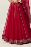 Vvani by Vani Vats_Red Lehenga And Dupatta Net Embroidery Sequin Scallop V Neck Panelled Set _at_Aza_Fashions