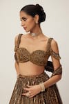 Shop_Vvani by Vani Vats_Brown Lehenga Organza Embroidery Sequin Sweetheart Neck Linear Blouse Set _Online_at_Aza_Fashions