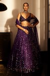 Buy_Vvani by Vani Vats_Purple Lehenga And Dupatta Net Embroidery Sequin Scallop V Crystal Blouse Set _at_Aza_Fashions