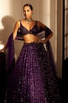 Buy_Vvani by Vani Vats_Purple Lehenga And Dupatta Net Embroidery Sequin Scallop V Crystal Blouse Set 