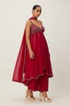 Buy_Vvani by Vani Vats_Red Georgette Embroidery Sequin Scallop V Stripe Yoke Anarkali Flared Pant Set 