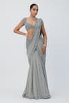 Buy_Vvani by Vani Vats_Grey Georgette Embroidery Sequin Scallop Pre-draped Saree With Blouse _at_Aza_Fashions