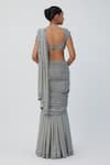 Shop_Vvani by Vani Vats_Grey Georgette Embroidery Sequin Scallop Pre-draped Saree With Blouse _at_Aza_Fashions