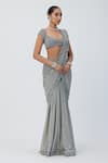 Vvani by Vani Vats_Grey Georgette Embroidery Sequin Scallop Pre-draped Saree With Blouse _Online_at_Aza_Fashions